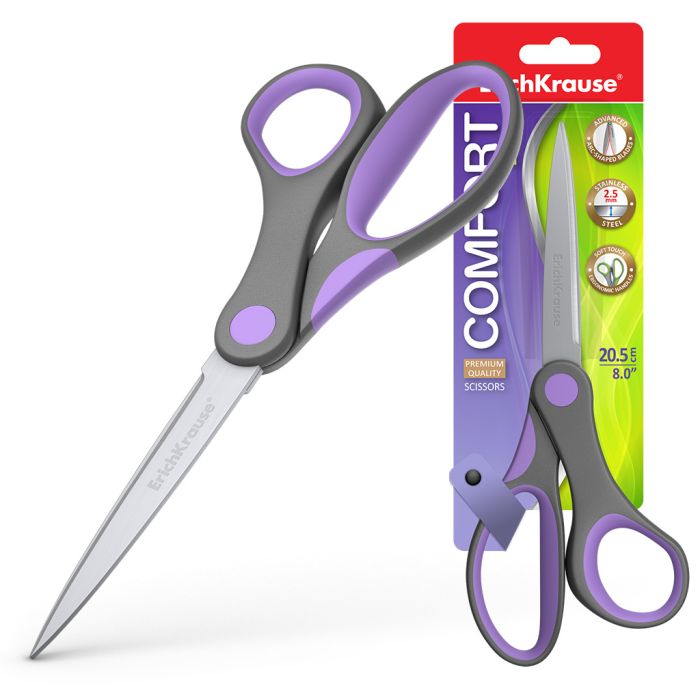 Erichkrause Tijeras Comfort - Cuchillas de Acero Inoxidable - Afilado Doble Avanzado - Resistente a La Corrosion - Mangos Ergonomicos - Color Variado