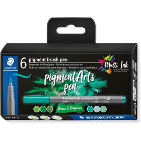 Staedtler 371 Pack de 6 Rotuladores Punta de Pincel Suave - Colores Vivos y Brillantes - No Amarillea con el Paso del Tiempo - Nueva Tinta Multi Ink - Pigmentos de Primera Calidad - Colores Verdes/Turquesas Surtidos