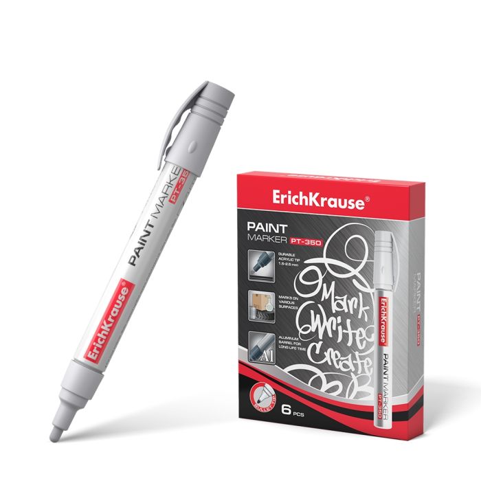 Erichkrause Marcador de Pintura Pt-350 - Sistema de Suministro de Tinta de Valvula - Cuerpo de Aluminio Resistente - Punta en Forma de Bala - Color Blanco