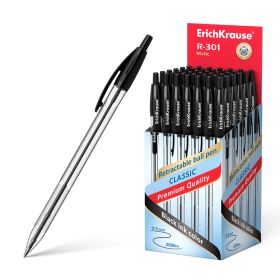 Erichkrause Boligrafo Automatico R-301 Classic Matic 1.0 - Punta de 1.0mm - Tinta de Secado Rapido - Cuerpo Hexagonal Transparente - Color Negro