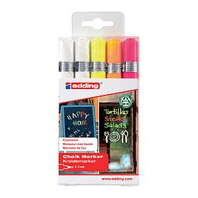 Edding 4095 Pack de 5 Rotuladores de Tiza Liquida - Punta Redonda - Trazo 2-3mm - Olor Neutro - Colores Blanco x2, Amarillo, Naranja y Rosa