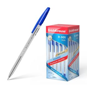 Erichkrause Boligrafo R-301 Classic Stick 1.0 - Cuerpo Transparente Hexagonal - Punta de 1.0mm - Tinta de Secado Rapido - Color Azul