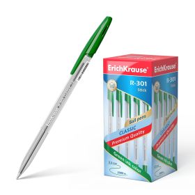 Erichkrause Boligrafo R-301 Classic Stick 1.0 - Cuerpo Hexagonal Transparente - Punta de 1.0mm - Tinta de Secado Rapido - Color Verde