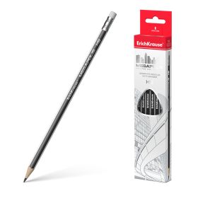 Erichkrause Megapolis HB - Lapiz de Grafito Triangular con Goma de Borrar - Madera Seleccionada - Dureza HB - Resistente al Impacto - Facil Afilado - No Araña El Papel - Borrador de Dureza Media - Caucho Termoplastico Hipoalergenico - Color Negro