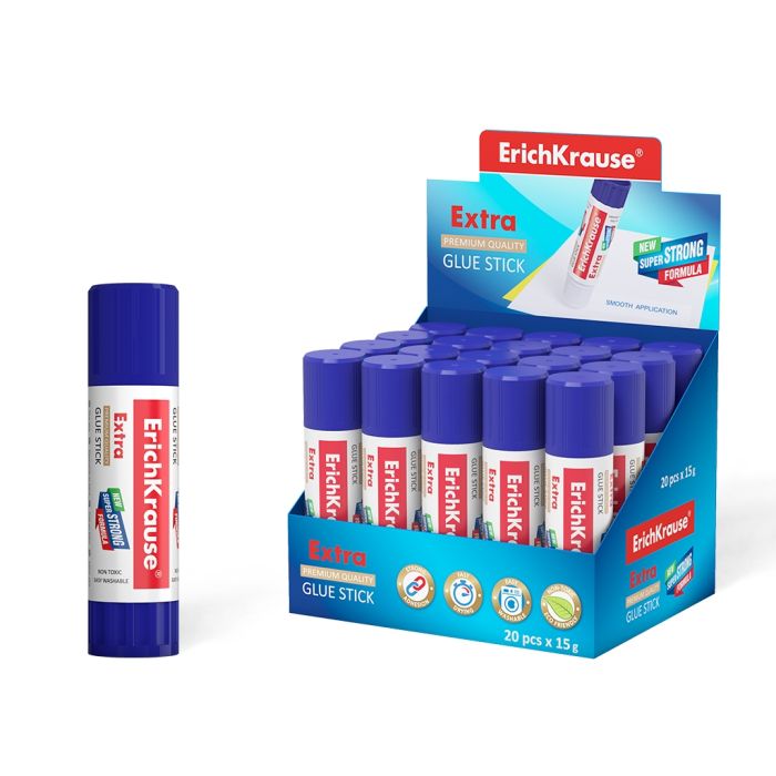 Erichkrause Pegamento en Barra Extra - Formula Super Fuerte en Base a PVP - Consumo Economico - Adhesion Rapida y Fiable - Facil de Lavar con Agua - No Toxico - sin Solventes - Resistente al Frio - Ideal para Papel, Carton y Tela - Color Blanco