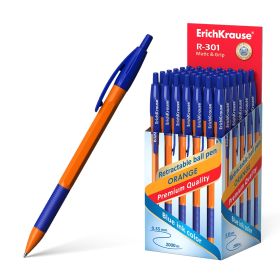 Erichkrause Boligrafo Automatico R-301 Naranja Matic&Grip 07 - Cuerpo Hexagonal Opaco - Grip de Goma - Punta de 07mm - Tinta de Secado Rapido - Color Azur