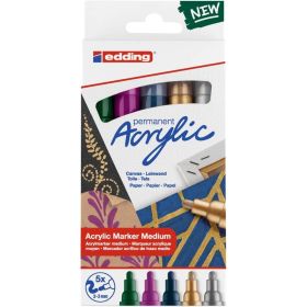 Edding 5100 Acrylic Pack de 5 Rotuladores Permanentes Acrilicos Metalizados - Punta Redonda 2-3mm - Trazo Medio - Resistente a la Luz - Secado Rapido - Colores Metalizados Surtidos