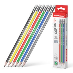 Erichkrause Lapiz de Grafito Plastico Triangular con Goma de Borrar Classic 101 Triangle HB - Color Negro
