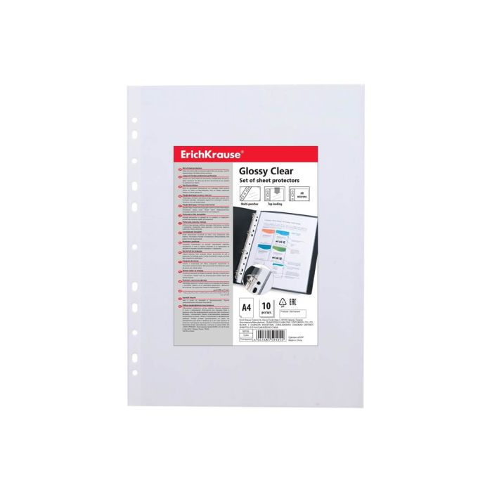 Erichkrause Pack de 10 Fundas Protectoras Glossy Clear - 60cm - A4 - Transparente