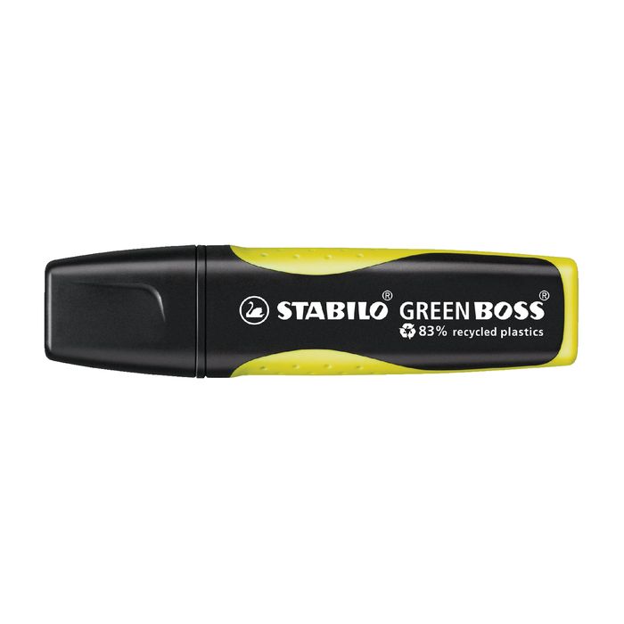 Stabilo Green Boss Marcador Fluorescente - Fabricado con un 83% de Plastico Reciclado - Trazo entre 2 y 5mm - Recargable - Color Amarillo