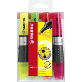 Stabilo Iluminator Pack de 4 Marcadores Fluorescentes - Mayor Suministro de Tinta - Zona de Agarre - Trazo entre 2 y 5mm - Colores Verde, Amarillo, Rosa y Naranja