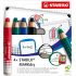 Stabilo MARKdry Pack de 4 Marcadores para Pizarra + Sacapuntas + Paño de Limpieza - Mina XXL de 10mm - Madera 100% Certificada PRFC - Colores Azul, Verde, Rojo y Negro