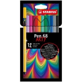 Stabilo Pen 68 Arty Pack de 12 Rotuladores - Punta de Fibra - Trazo de 1mm aprox. - Tinta a Base de Agua - Capuchon Ventilado - Colores Surtidos