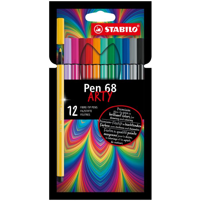 Stabilo Pen 68 Arty Pack de 12 Rotuladores - Punta de Fibra - Trazo de 1mm aprox. - Tinta a Base de Agua - Capuchon Ventilado - Colores Surtidos
