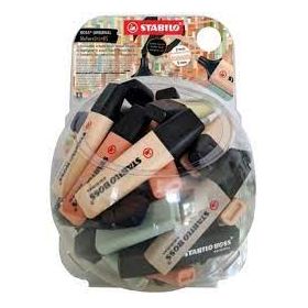 Stabilo Boss Naturecolors Expositor de 60 Marcadores - Trazo entre 2 y 5mm - Tinta con Base de Agua - Colores Siena, Beige, Ocre Oscuro, Gris Calido, Verde Barro, Verde Tierra y Negro