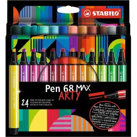 Stabilo Pen 68 MAX Arty Pack de 24 Rotuladores - Punta de Fibra Biselada - Trazo entre 1-5mm aprox. - Tinta a Base de Agua - Colores Surtidos