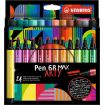 Stabilo Pen 68 MAX Arty Pack de 24 Rotuladores - Punta de Fibra Biselada - Trazo entre 1-5mm aprox. - Tinta a Base de Agua - Colores Surtidos