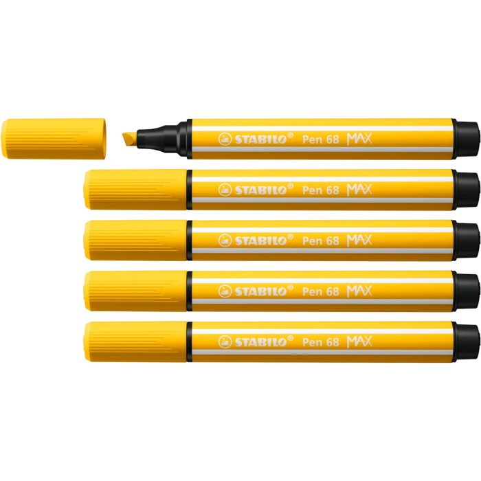 Stabilo Pen 68 MAX Rotulador - Punta de Fibra Biselada - Trazo entre 1-5mm aprox. - Tinta a Base de Agua - Color Amarillo
