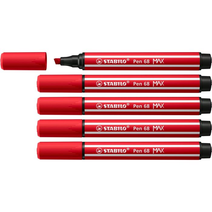 Stabilo Pen 68 MAX Rotulador - Punta de Fibra Biselada - Trazo entre 1-5mm aprox. - Tinta a Base de Agua - Color Rojo Carmin