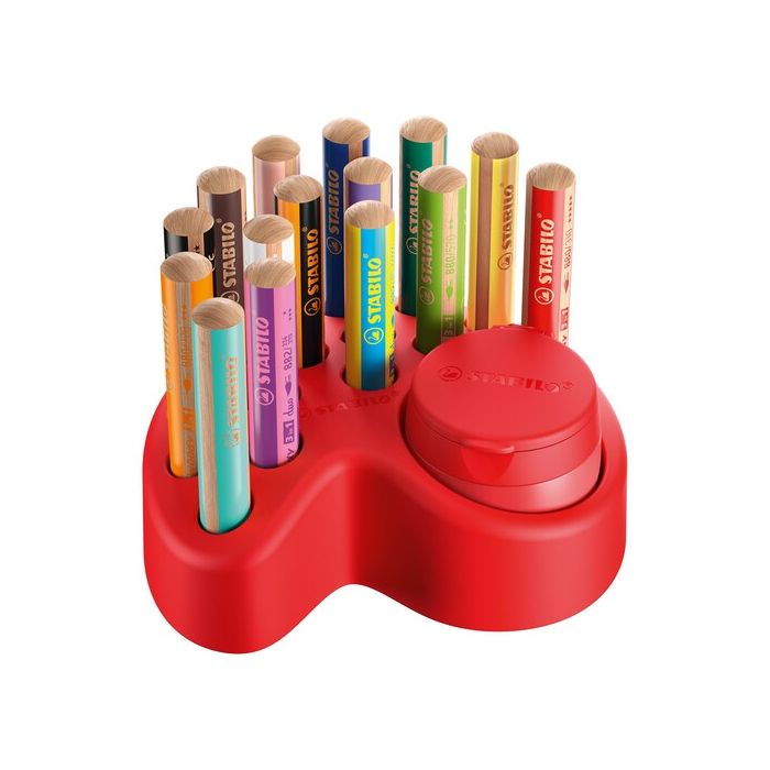 Stabilo Set de Mesa Woddy 3 en 1 15 Lapices de Colores + Sacapuntas con Deposito - 10x Woody 3 en 1, 2x Woody 3 en 1 Pastel, 3x Woody 3 en 1 Duo