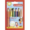 Stabilo Woddy 3 en 1 Pack de 6 Lapices de Colores - Lapiz de Color, Cera y Acuarela, Todo en Uno - Mina XXL 10mm - Colores Surtidos