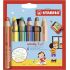 Stabilo Woddy 3 en 1 Pack de 6 Lapices de Colores + Sacapuntas - Lapiz de Color, Cera y Acuarela, Todo en Uno - Mina XXL 10mm - Colores Surtidos