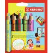 Stabilo Woddy 3 en 1 Duo Pack de 5 Lapices de Colores + Sacapuntas - Mina 2 Colores XXL 10mm - Lapiz de Color, Cera  Acuarela, Todo en Uno - Colores Surtidos