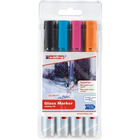 Edding 95 Pack de 4 Rotuladores de Tiza Liquida - Punta Redonda - Trazo 1.5-3mm - Colores Negro, Naranja, Rosa y Azul