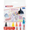 Edding 95 Pack de 6 Rotuladores de Tiza Liquida - Punta Redonda - Trazo 1.5-3mm - Colores Blanco, Amarillo, Negro, Naranja, Rosa y Azul