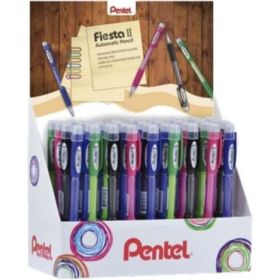 Pentel Fiesta II Expositor de 36 Portaminas HB 0.5mm con Goma - Incluye 2 Recargas - Grip de Goma - Diseño Ergonomico - Colores Surtidos