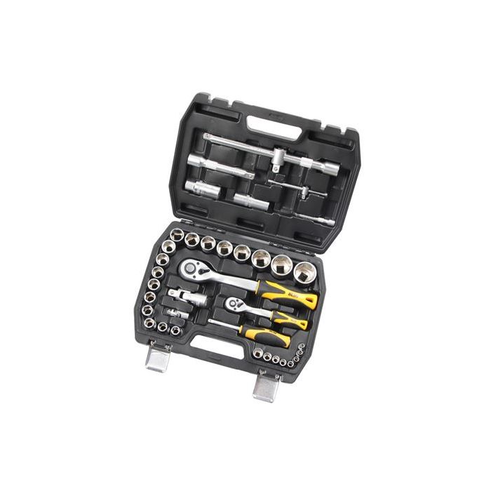 Blim Juego de Herramientas de 1/2 - 17 Vasos - Chicharra de 72 Dientes - Articulacion Universal - Barras de Extension - Vasos para Bujia - Adaptador de 3 Vias - Herramientas de 1/4 - Color Negro