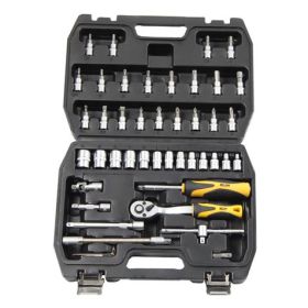 Blim Herramientas de 1/4 - Juego de Vasos y Accesorios - 13 Vasos: 4, 45, 5, 55, 6, 7, 8, 9, 10, 11, 12, 13, 14mm - Chicharra de 72 Dientes - Barras de Extension - Articulacion Universal - Mango Corredizo - Cabezales para Mango destornillador - Color Neg