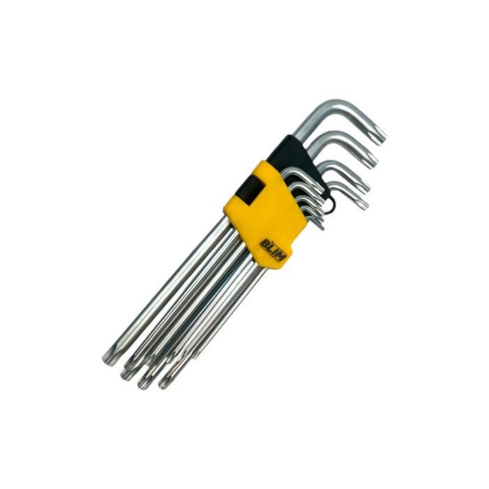 Blim Juego Llaves Torx Largas con Orificio 9 Piezas - Acero Cromo Vanadio Tratado y Templado - Superficie con Acabado Satinado - Tamaño: T10,T15,T20,T25,T27,T30,T40,T45,T50