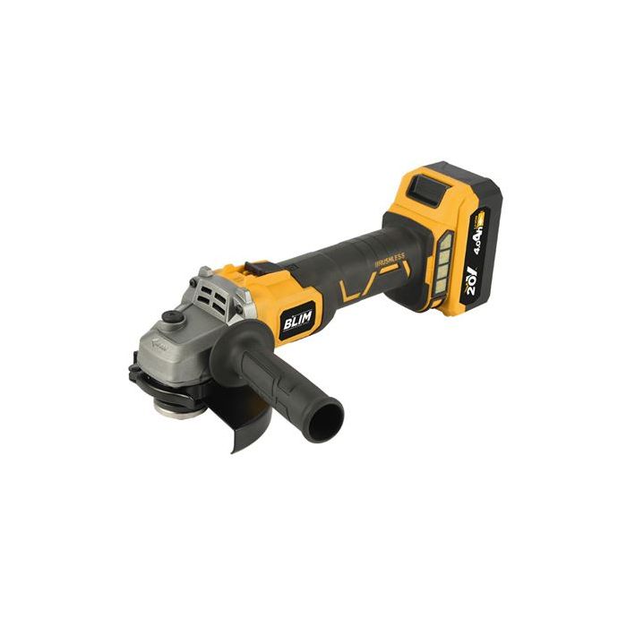 Blim Radial 115mm S/Carbones 20V - Bateria 4Ah - Velocidad Variable - Maletin de Transporte - Color Amarillo