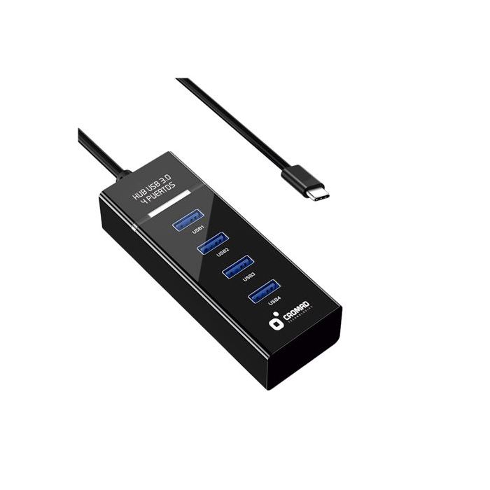 Cromad Cable USB Tipo C - Longitud 30cm - Velocidad de Transferencia 5Gbps - 4 Puertos USB 3.0 - No Requiere Instalacion - Compatible con Todos los Sistemas Operativos - Color Negro