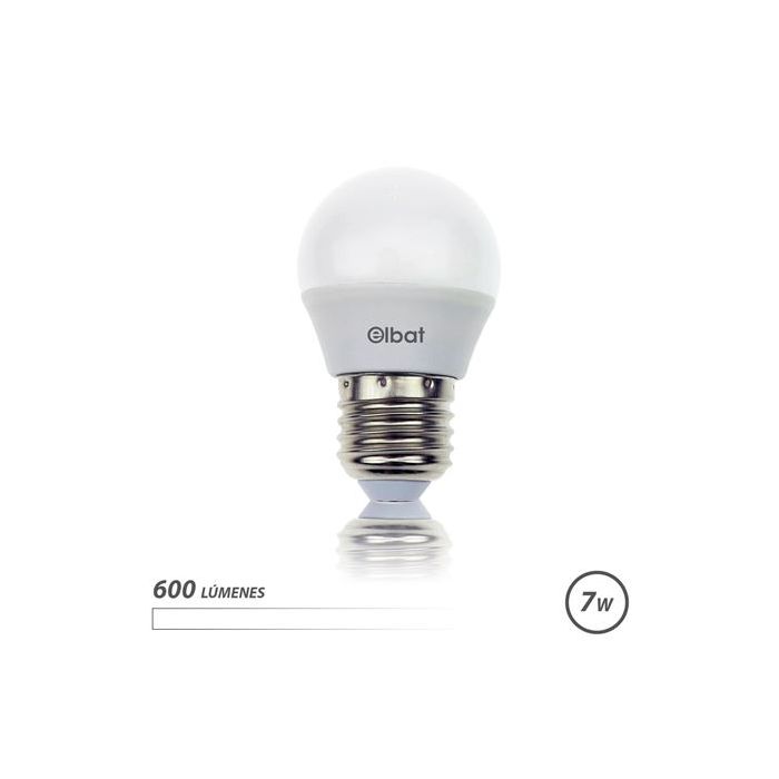 Elbat Bombilla LED - Potencia: 7W - Lumenes: 600 - Tipo de Luz: 4000K Luz Blanca - Casquillo: E27 - Angulo: 220º - Dimensiones: 45X78mm - 30000 Horas de Vida - 15000 Encendidos - Color Blanco