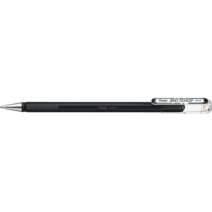 Pentel Mattehop Boligrafo de Bola - Punta 1mm - Trazo 0.5mm - Tinta de Gel Opaca - Fabricado con 55% de Materiales Reciclados - Color Negro