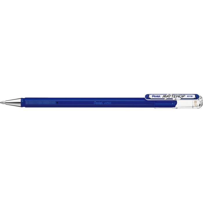 Pentel Mattehop Boligrafo de Bola - Punta 1mm - Trazo 0.5mm - Tinta de Gel Opaca - Fabricado con 55% de Materiales Reciclados - Color Azul