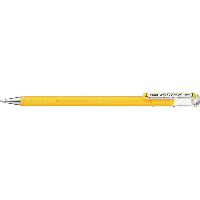 Pentel Mattehop Boligrafo de Bola - Punta 1mm - Trazo 0.5mm - Tinta de Gel Opaca - Fabricado con 55% de Materiales Reciclados - Color Amarillo