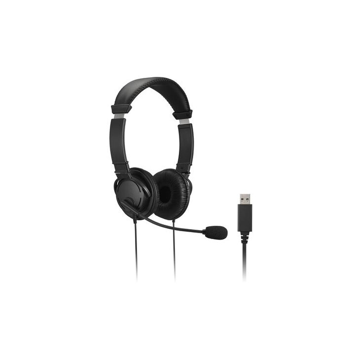 Kensington Auriculares con Microfono USB - Diadema Ajustable - Almohadillas Acolchadas - Controles en Cable - Cable de 1.80m - Color Negro