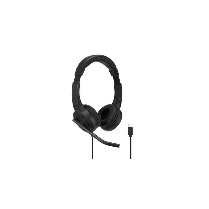 Kensington H1000 Auriculares con Microfono USB-C - Diadema Ajustable - Almohadillas Acolchadas - Controles en Cable - Cable Trenzado de 1.80m - Color Negro