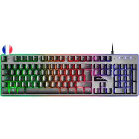 Mars Gaming Teclado Gaming MK220 - Tecnologia H-MECH - Iluminacion FRGB Rainbow - Panel de Aluminio - Base de ABS Reforzado - Diseño Completo - Material Aluminio + ABS - Longitud del Cable 150cm - Frances - Color Negro