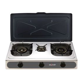 Muvip Parrilla de Acero Inoxidable - Quemador de Hierro Fundido - Quemadores desmontables - Base Antideslizante - Dimensiones: 71X37X12.3 cm - Color Plateado