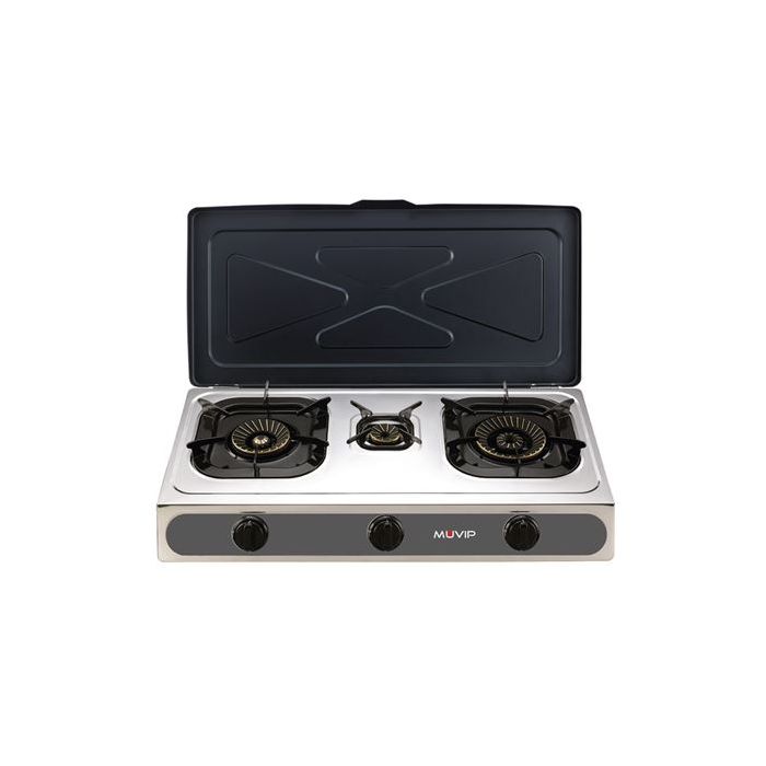 Muvip Parrilla de Acero Inoxidable - Quemador de Hierro Fundido - Quemadores desmontables - Base Antideslizante - Dimensiones: 71X37X12.3 cm - Color Plateado