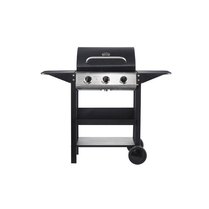 Muvip Barbacoa Gas 3 Fuegos - 1209x586x1076mm - Rejillas esmaltadas, bandejas laterales, termometro en tapa - Color Negro