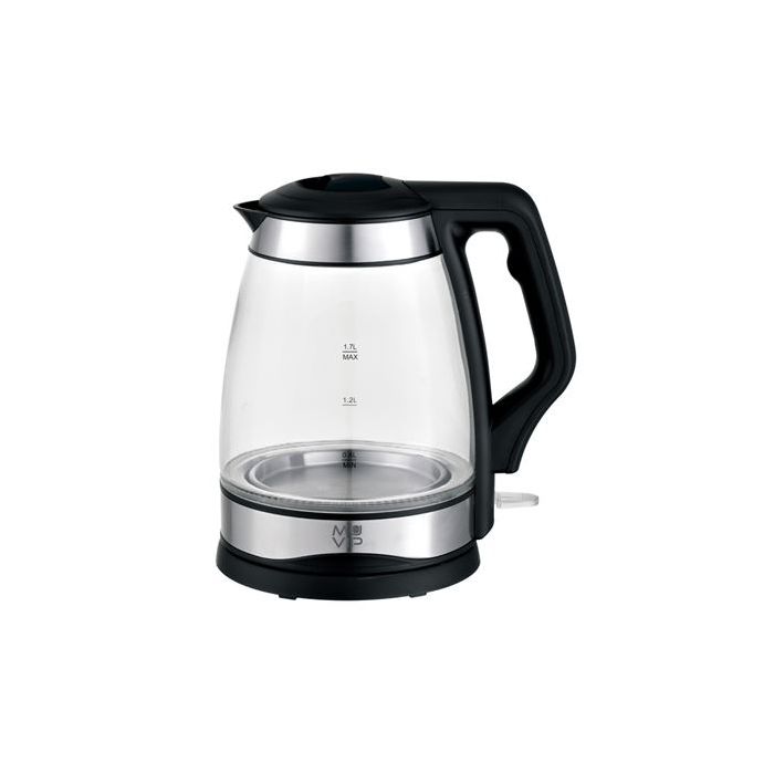 Muvip Hervidor de Agua Cristal Inox 1.7 Litros 2200W - Indicador de Nivel de Agua - Base Giratoria 360º - Color Negro