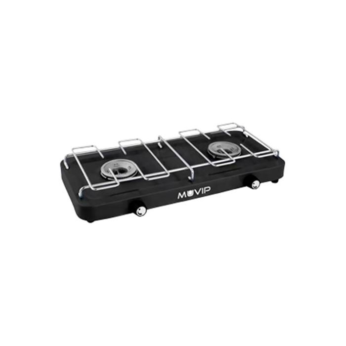 Muvip Cocina de Gas 2 Fuegos con Parrilla Desmontable - Base Antideslizante - Color Negro