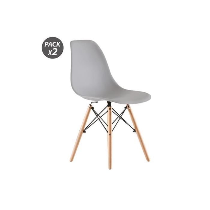 Muvip Pack 2 Sillas Design D100 - Patas Macizas de Madera - Color Gris