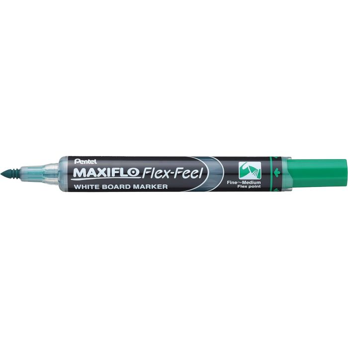 Pentel Maxiflo Flex-Feel Rotulador para Pizarra Blanca - Punta Flexible 4.6mm - Trazo de 1 a 5mm - Dosificacion de Tinta mediante Embolo - Color Verde