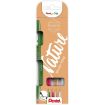 Pentel Brush Sing Pen Nature Pack de 4 Rotuladores con Punta de Pincel - Lineas Finas o Gruesas dependiendo de la Presion - Fabricados con 81% de Plasticos Recicldos - Colores Verde Oliva, Rojo Burgundy, Marron Claro y Gris Claro